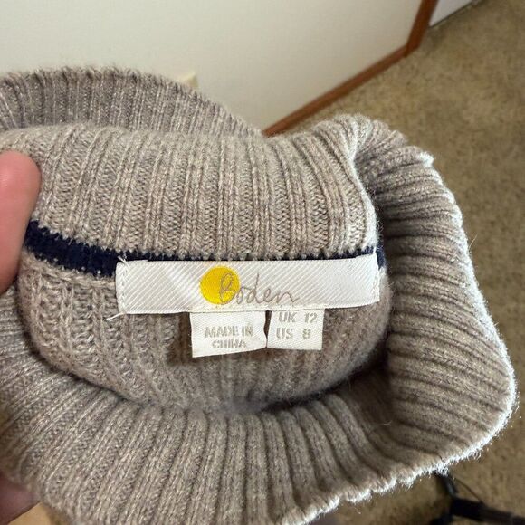 Boden Size 8 High Neck Knit Sweater Midi Dress Wool Blend Mink Tan Neutral - Picture 5 of 11